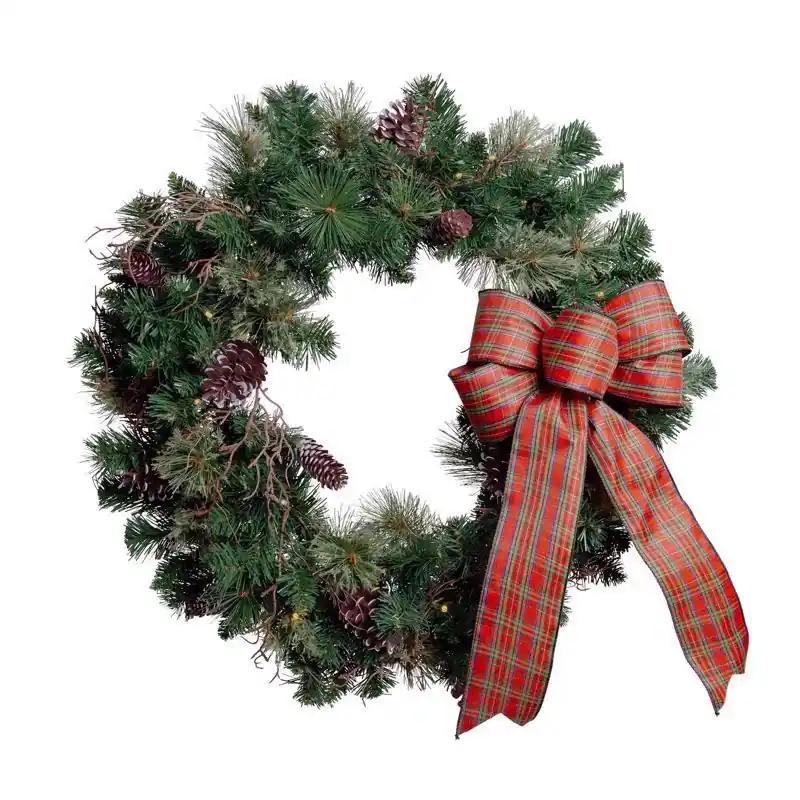 30 Inch Led Prelit Multicolored Twig Pine Bow Wreath