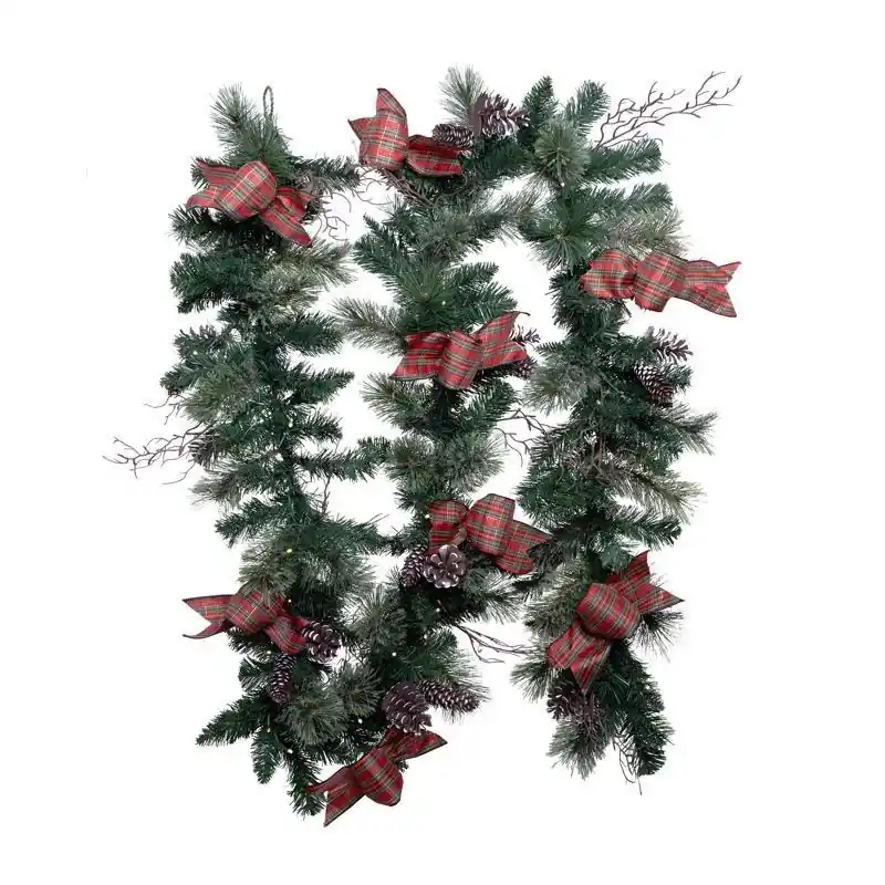 12 Inch Diameter X 9 Feet Led Prelit Twig Pine Bow Garland