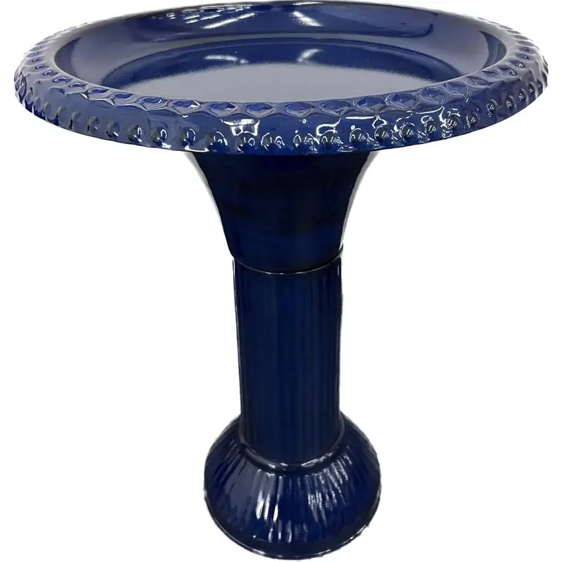 Ironstone Blue Metal 23.5 In. Bird Bath With 18 In. Diameter