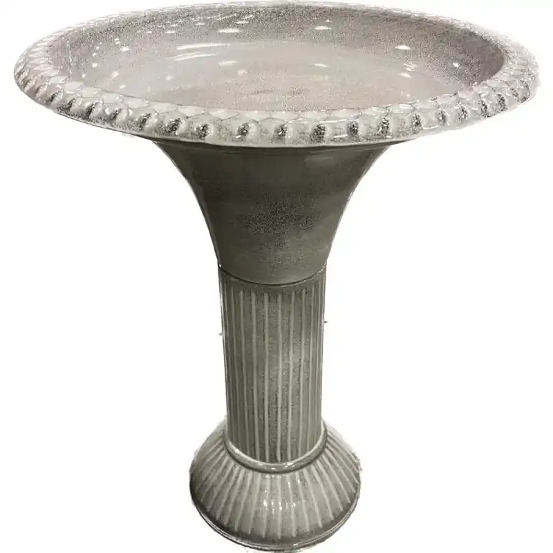 Ironstone Gray Metal 23.5 In. Bird Bath With 18 In. Diameter