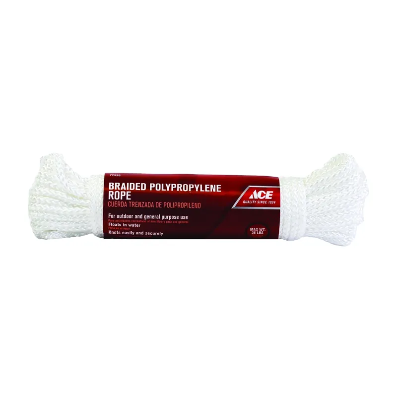 3/16 In. Diameter X 50 Ft. Length White Braided Polypropylene Rope