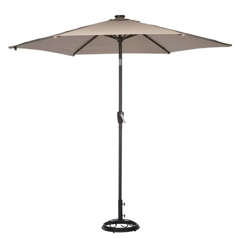 Solar‑powered Led Market Umbrella – 9‑foot Tiltable Taupe Canopy