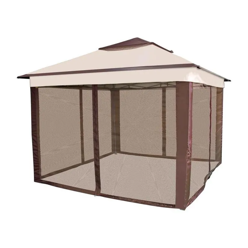 One Touch 13‑foot Instant Gazebo With 150d Polyester Canopy & Screen – Brown/kakhi