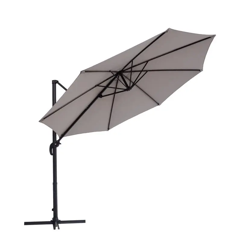 10 Ft. Beige Offset Tiltable Patio Umbrella With Aluminum Pole