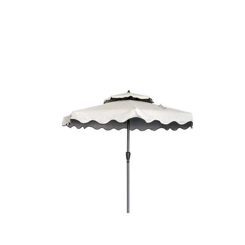 9‑foot Tilting Tan Scalloped Patio Umbrella – Aluminum Frame & Olefin Canopy