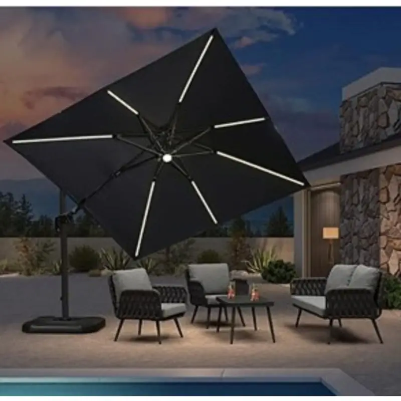 Roman 10 Ft. Tiltable Blue Offset Umbrella With Steel Pole