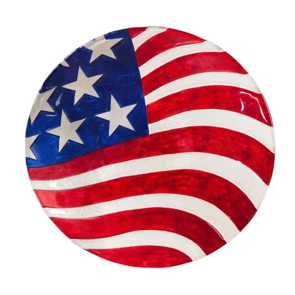 18 Inch American Flag Glass Bird Bath For Outdoor Garden Decor