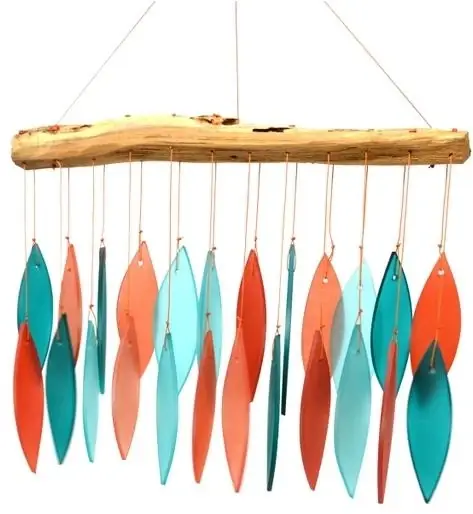 Coral & Teal Driftwood Wind Chime - Model Geblueg582 For Outdoor Decor
