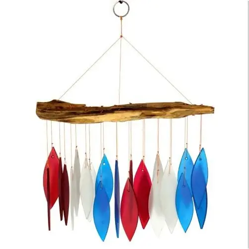 Red White And Blue Driftwood Wind Chime - Decorative Outdoor Accent