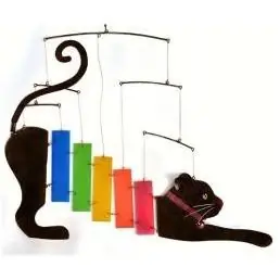 Rainbow Kittie Metal & Glass Mobile - Colorful Cat Wind Catcher