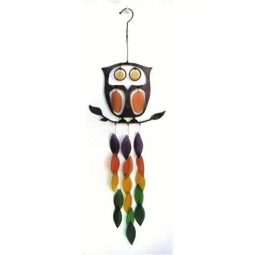 Blueg460 Retro Owl Metal Glass Wind Chime - Unique Garden Decor