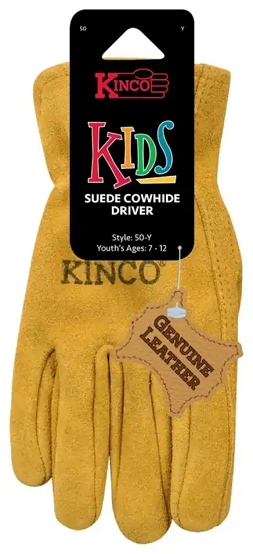 Golden Full Suede Cowhide Gloves, Children‘s S