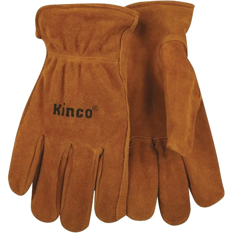 Full Suede Leather Cowhide Gloves, Golden, Men‘s Xl