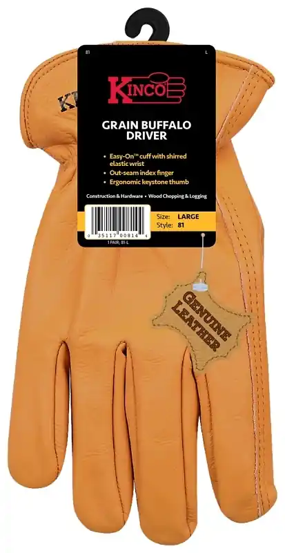 Full Grain Leather Buffalo Driver Gloves, Rust Color, Men‘s L