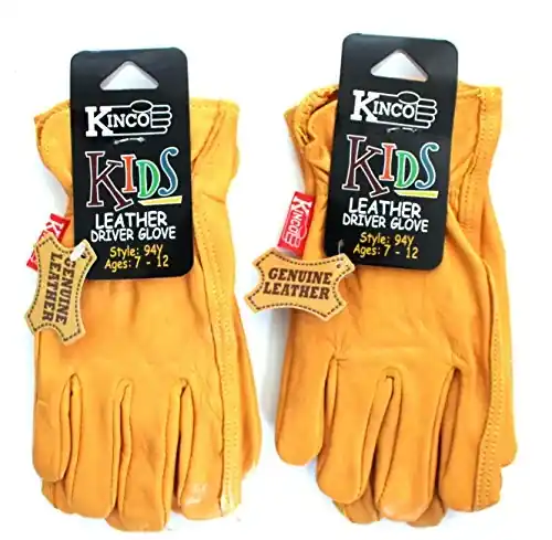 Kids Medium Leather Driver Gloves - Durable Grain Leather For Young Gardeners