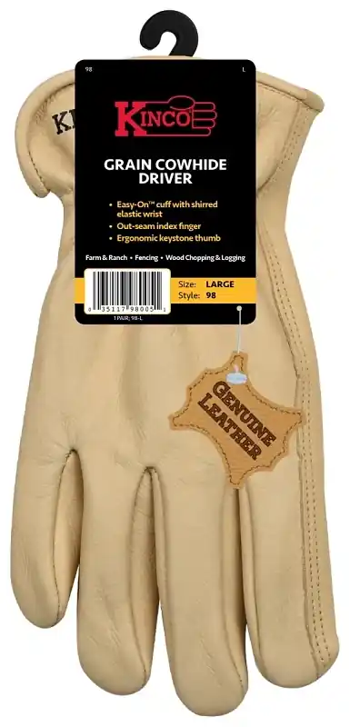 Full Grain Cowhide Gloves, Tan, Men‘s Xl
