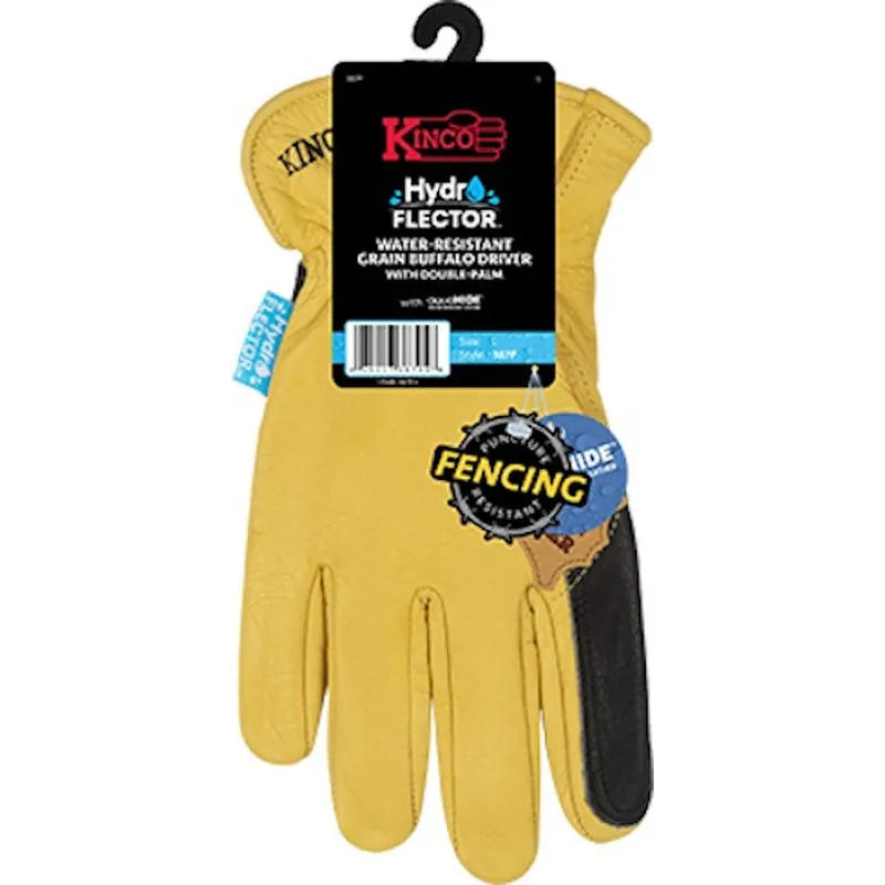 Hydroflector Premium-grade Buffalo Driver Fencing Gloves, Water Resistant, Double Palm, Gold/black, Men‘s M