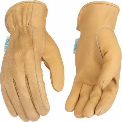 Women‘s Aquahide Cowhide Gloves, Water Resistant, Floral Pattern, M