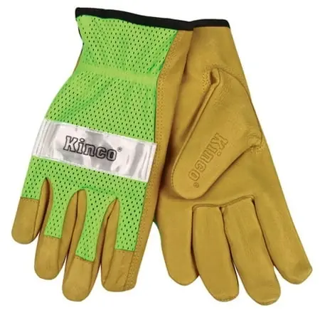 908m Hi-visibility Pigskin Leather Work Gloves With Mesh Back, Medium Size