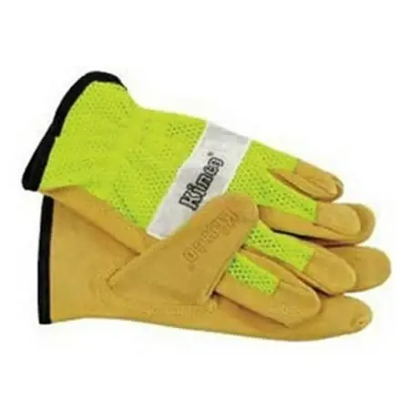 908l Lime Mesh Back Work Gloves - Large Size, High Visibility, Durable Pigskin