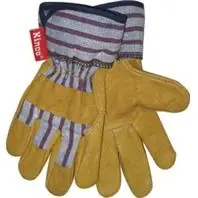 Cotton Blend Canvas Gloves, Grain Leather Palm, Tan, Youth M