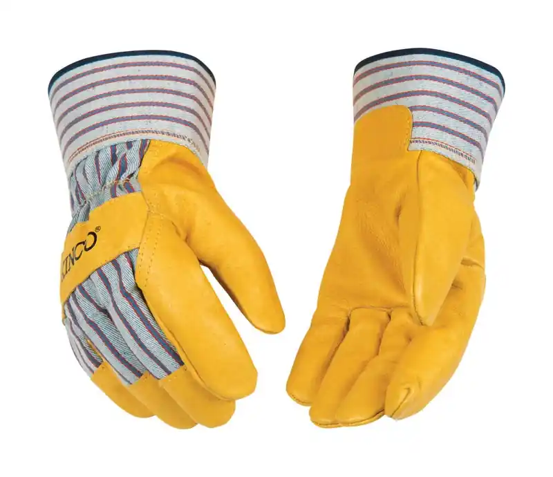 Cotton Blend Canvas Gloves, Grain Leather Palm, Tan, Men‘s L