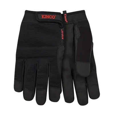 Pro Work Gloves, Poly Spandex, Synthetic Suede, Black, Men‘s M