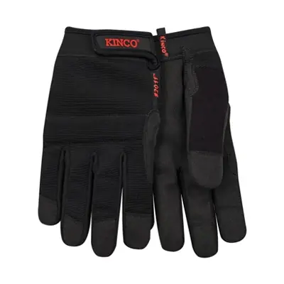 Pro Work Gloves, Poly Spandex, Synthetic Suede, Black, Men‘s L