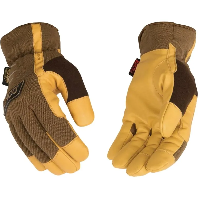 Synthetic Work Gloves, Thermal Lined, Brown, Men‘s L