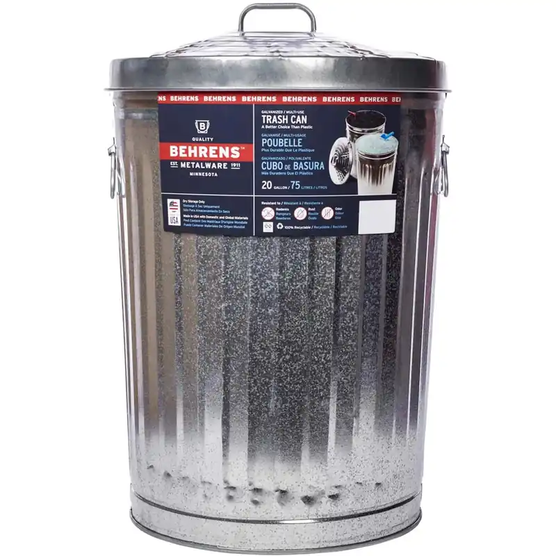 Galvanized Steel Trash Can & Lid, 20 Gallons