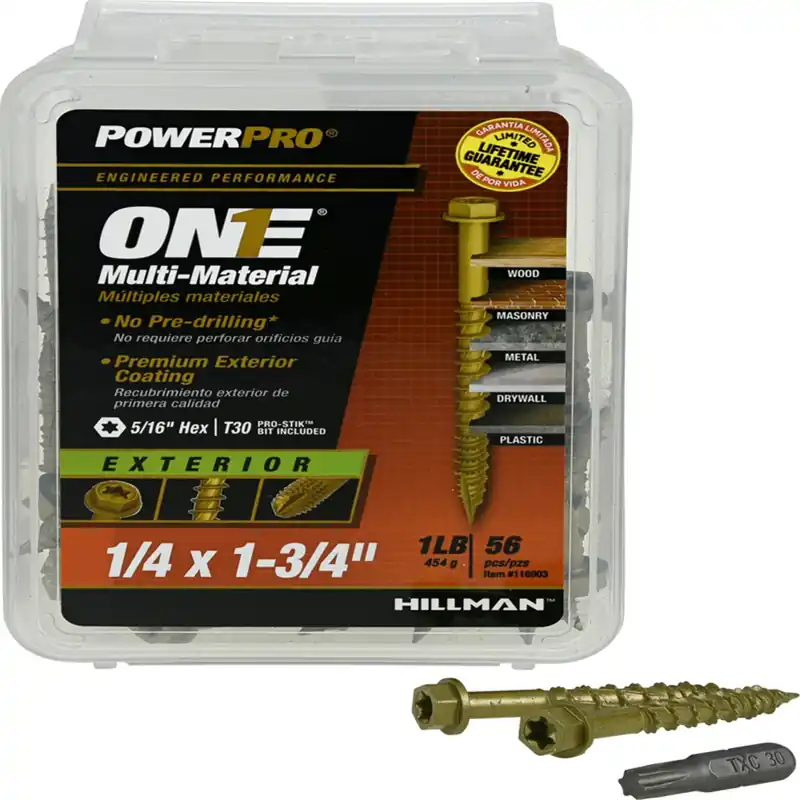 Power Pro 1/4 In. Ga. X 1-3/4 In. L Star Hex Washer Head Coarse Multi-material Screws