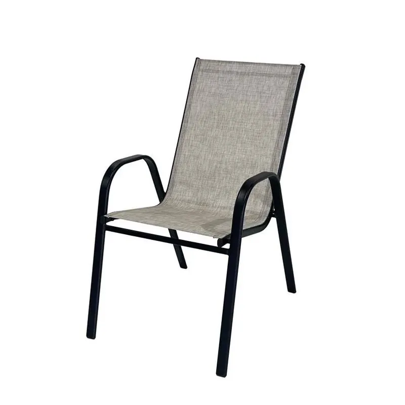 Black Steel Stackable Dining Chair With Tan Sling Seat