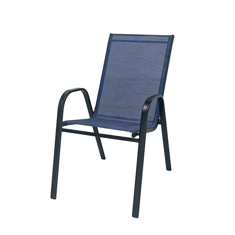 Blue Sling Stackable Dining Chair With Black Steel Frame