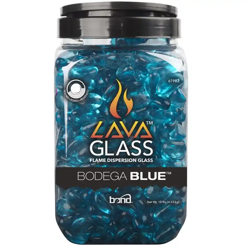 Bodega Blue Gloss Glass Fire Pit Lava Glass