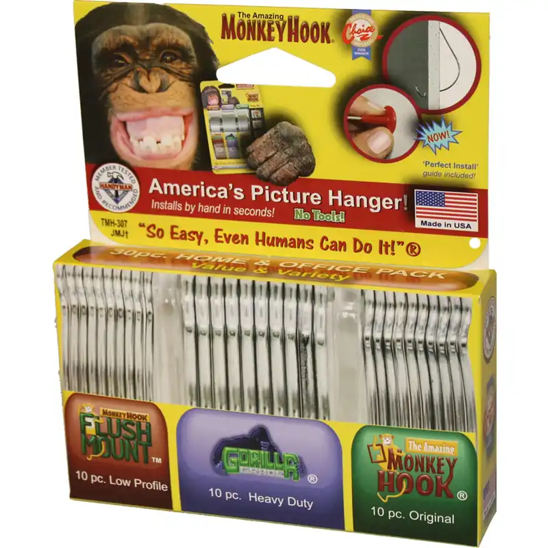 Value & Variety Pack Galvanized Silver Monkey Picture Hanging Set 40 Lb 30 Pk