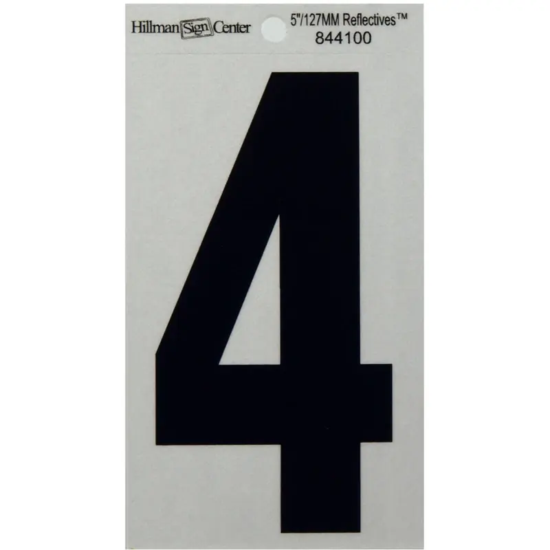 Adhesive House Address Number 4, Reflective Vinyl, Black And Silver, 5-in.
