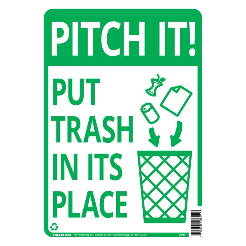 English White Garbage Sign 14 In. H X 10 In. W - Aluminum