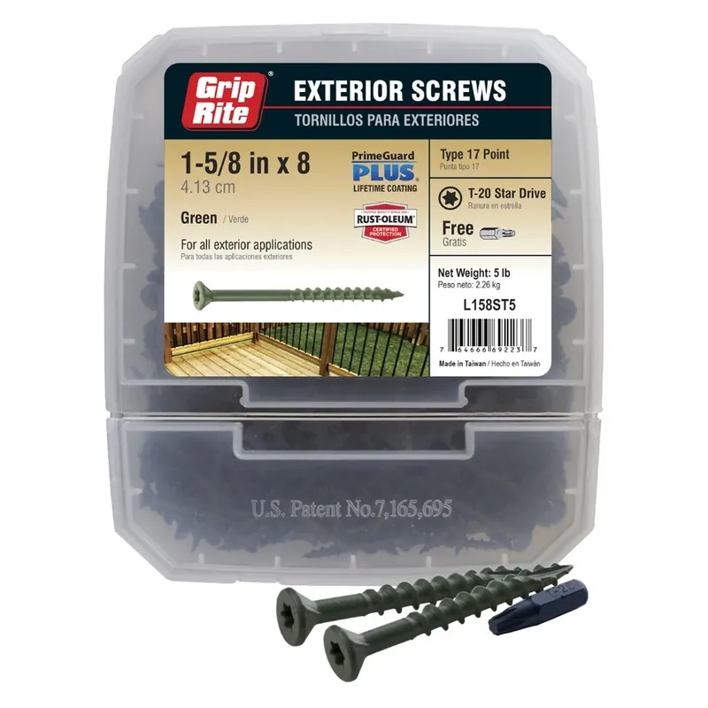 Grip-rite Primeguard Plus No. 8 Wire X 1-5/8 In. L Green Star Bugle Head Deck Screws 5 Lb 53 Pk