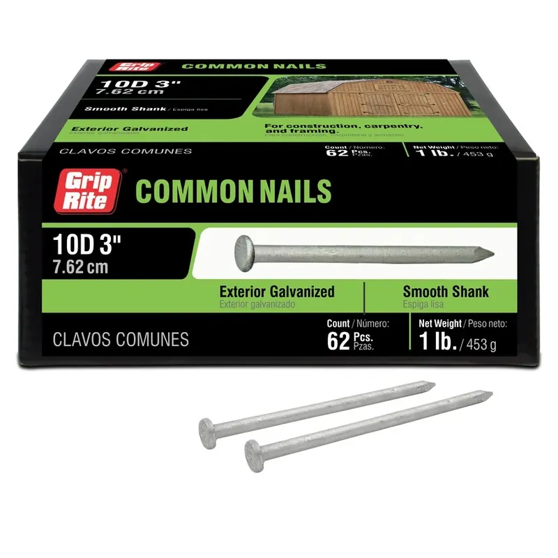 Grip-rite 10d 3 In. Common Hot-dipped Galvanized Steel Nail Flat Head 1 Lb