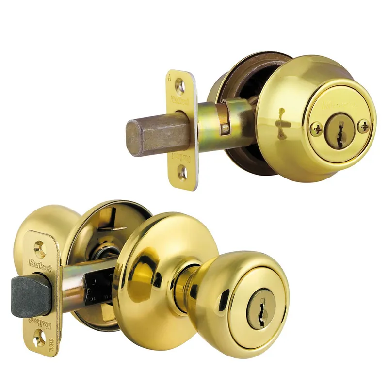 Security Tylo Entry Lockset And Double Cylinder Deadbolt Combo Pack, Brass