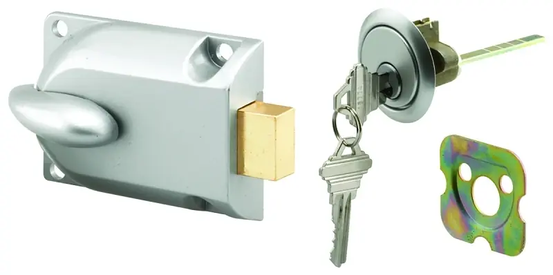 Garage Door Deadbolt Lock, Center Mount, Keyed Cylinder, Diecast Painted Aluminum