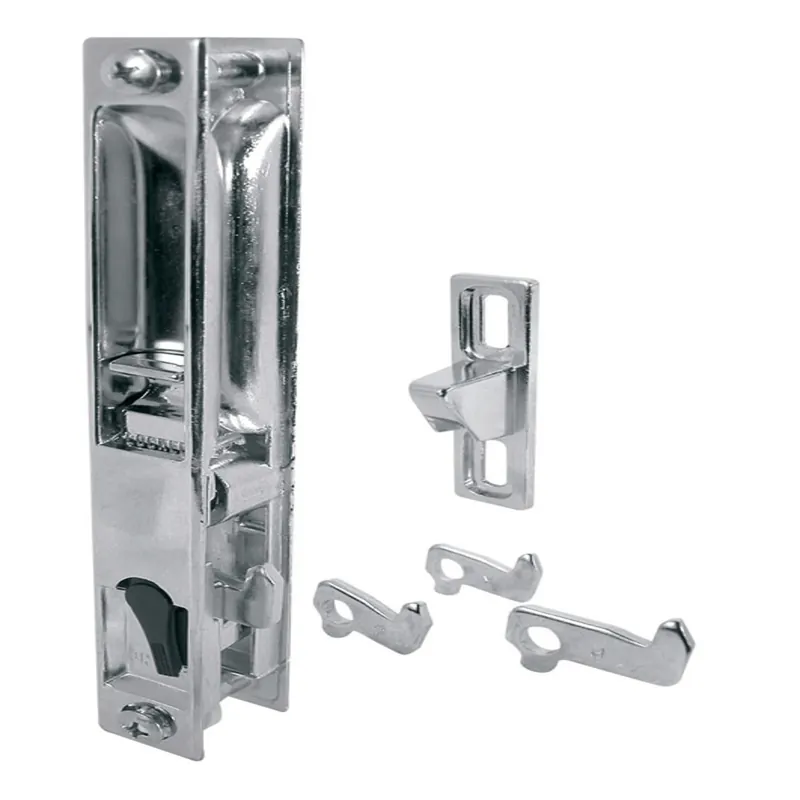 Sliding Glass Door Handle Set, Diecast Chrome Plated, Hook, 6-5/8 In.