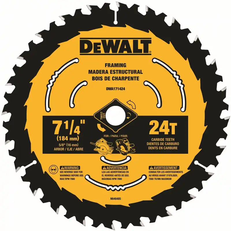 7-1/4 In. D X 5/8 In. Tungsten Carbide Circular Saw Blade 24 Teeth 1 Pk