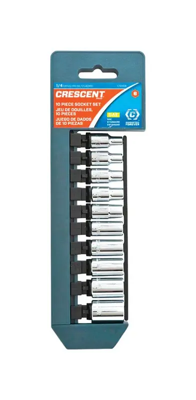 10 Piece Assorted Sizes 1/4 In. Drive Sae 6 Point Socket Set
