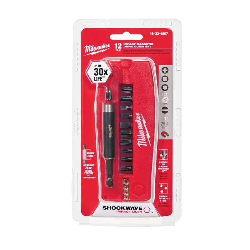 Shockwave Assorted Drive Guide Bit Set Alloy Steel 12 Pc Impact Rated