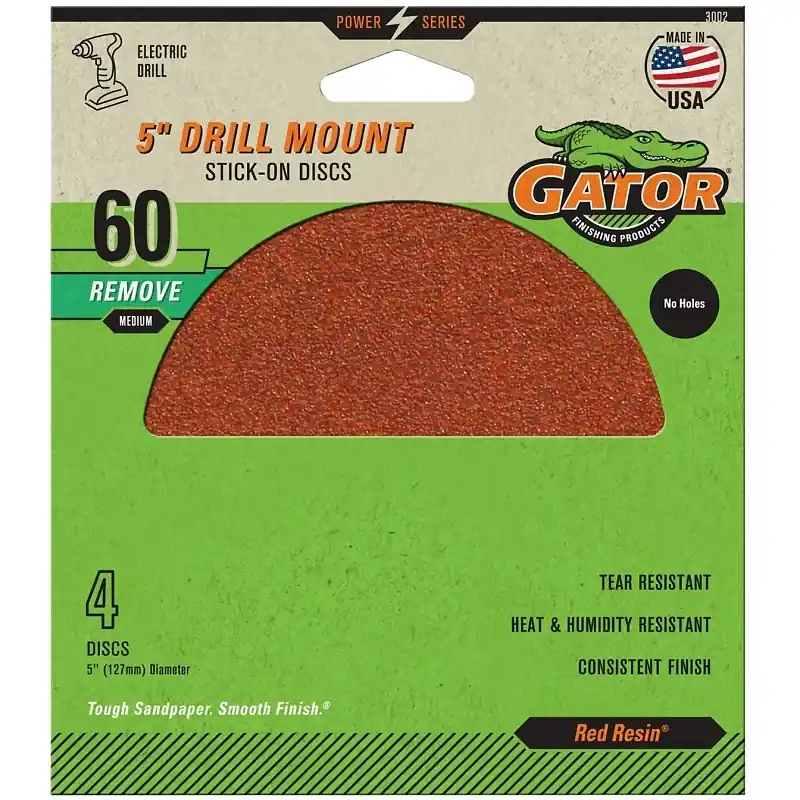 5 In. 31 Aluminum Oxide Adhesive Sanding Disc 60 Grit Coarse 4 Pk