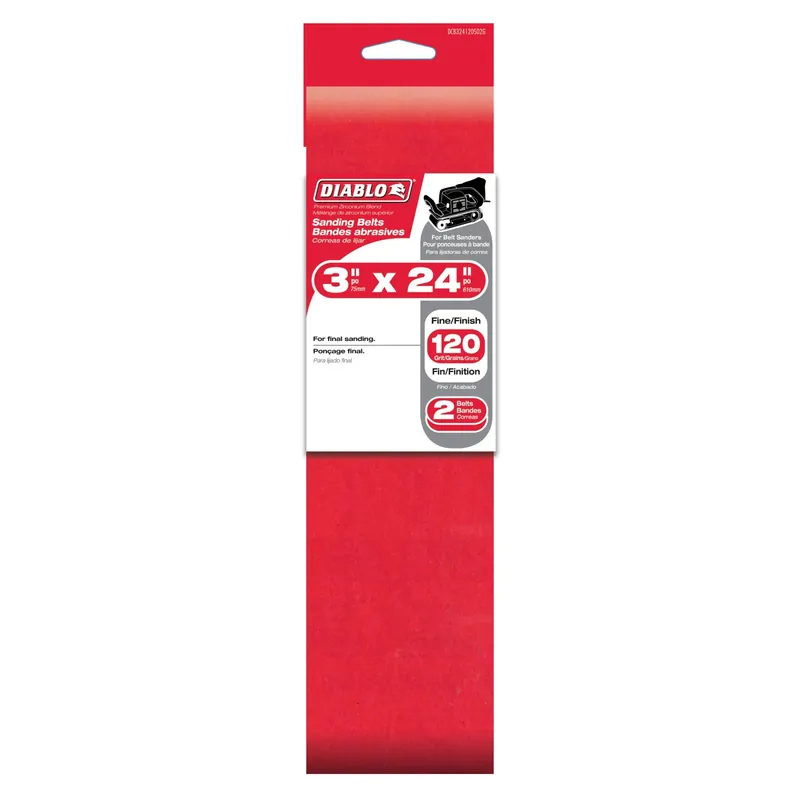 24 In. L X 3 In. W 120 Grit Zirconium Oxide Sanding Belt 2 Pk