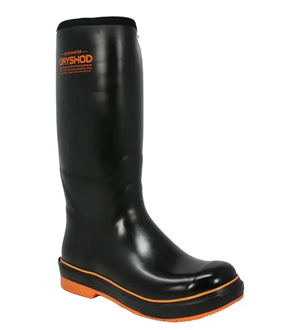 Sea Monster Rubber Fishing Boots, Size 8, Black & Orange