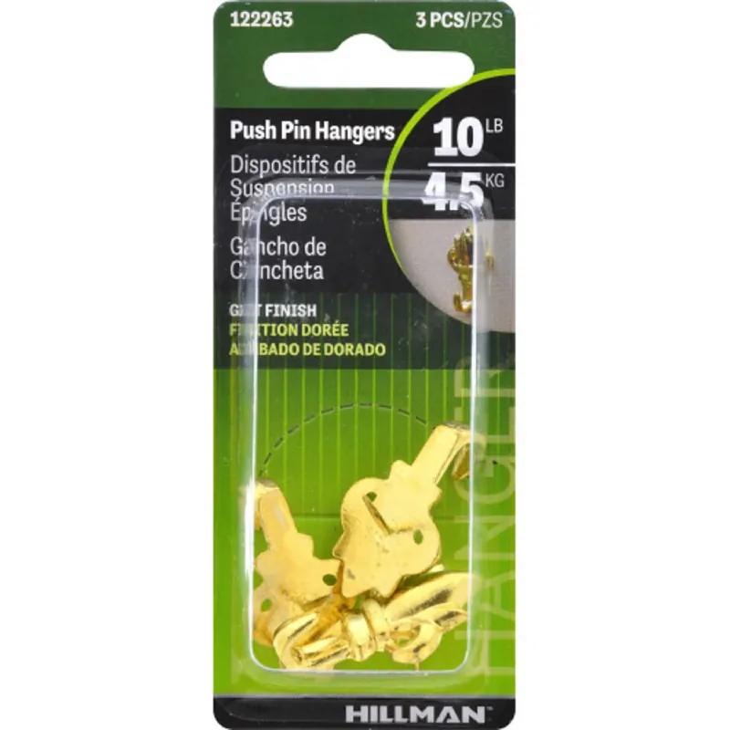 Brass-plated Gold Push Pin Picture Hook 10 Lb 1 Pk