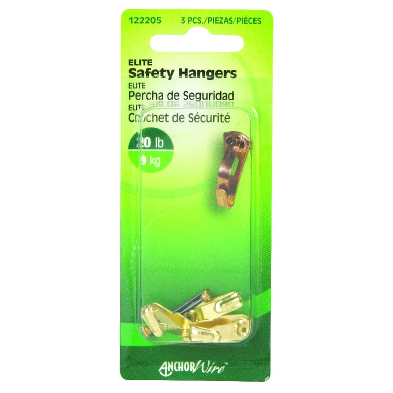 Brass-plated Gold Safety All Purpose Hanger 20 Lb 3 Pk